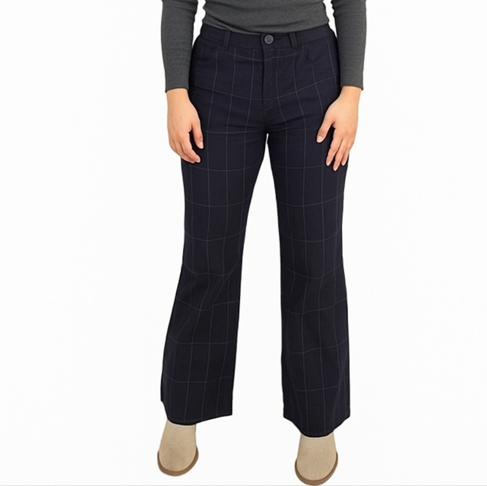 Haband Dark Grey Plaid Flared Leg Cotton Pants Size 24